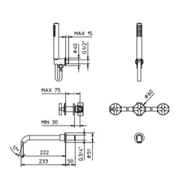 621385XX Palazzani Formula врезной комплект для ванны и душа 621385XX